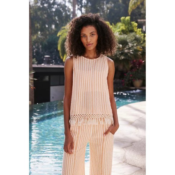 Roller Rabbit‎ Tianna Sleeveless Top Coral Stripe Fringe Seersucker NWT Small - Picture 1 of 8